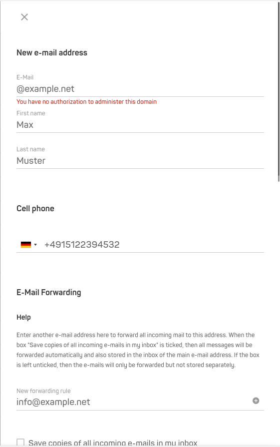 Figure 1: Catch-all addresses can be created easily using the administration interface.