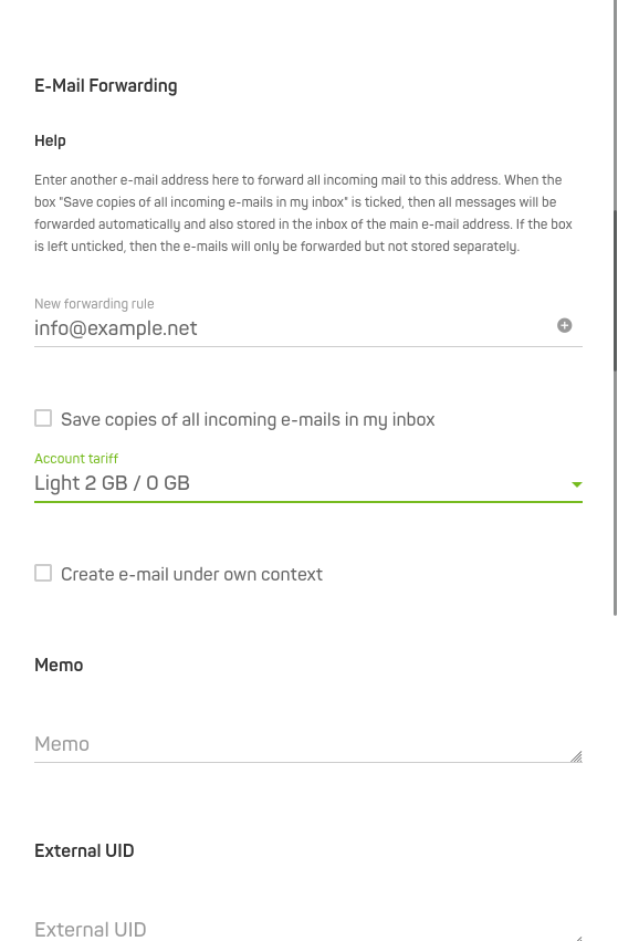 Figure 2: Catch-all addresses can be created easily using the administration interface.