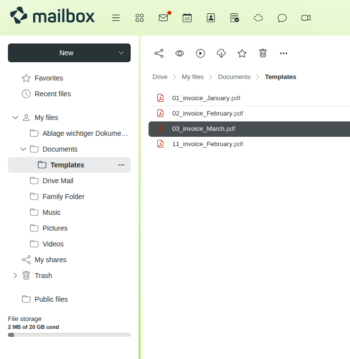 Figure 2: Invoices or similar files can be sorted easily by month.