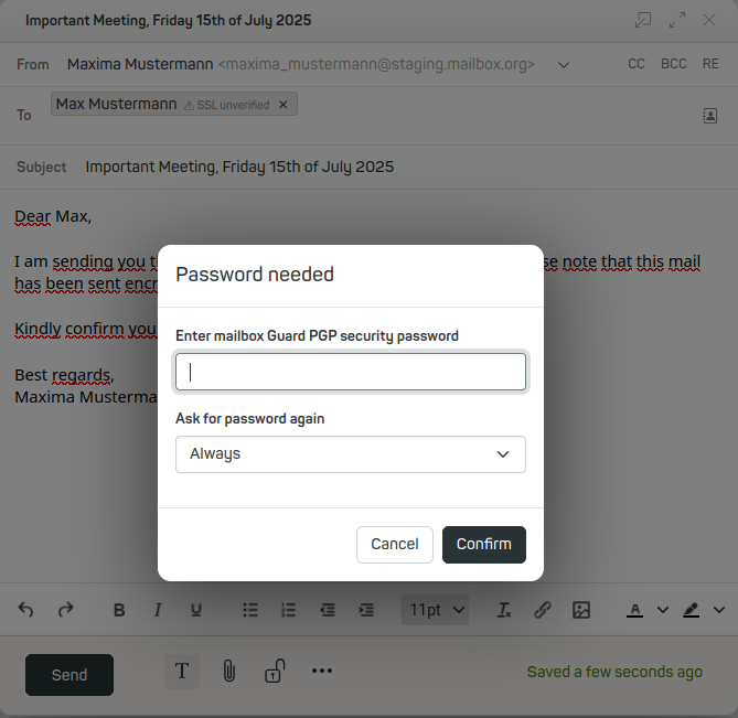 Figure 2: You will be prompted to enter the mailbox Guard password.