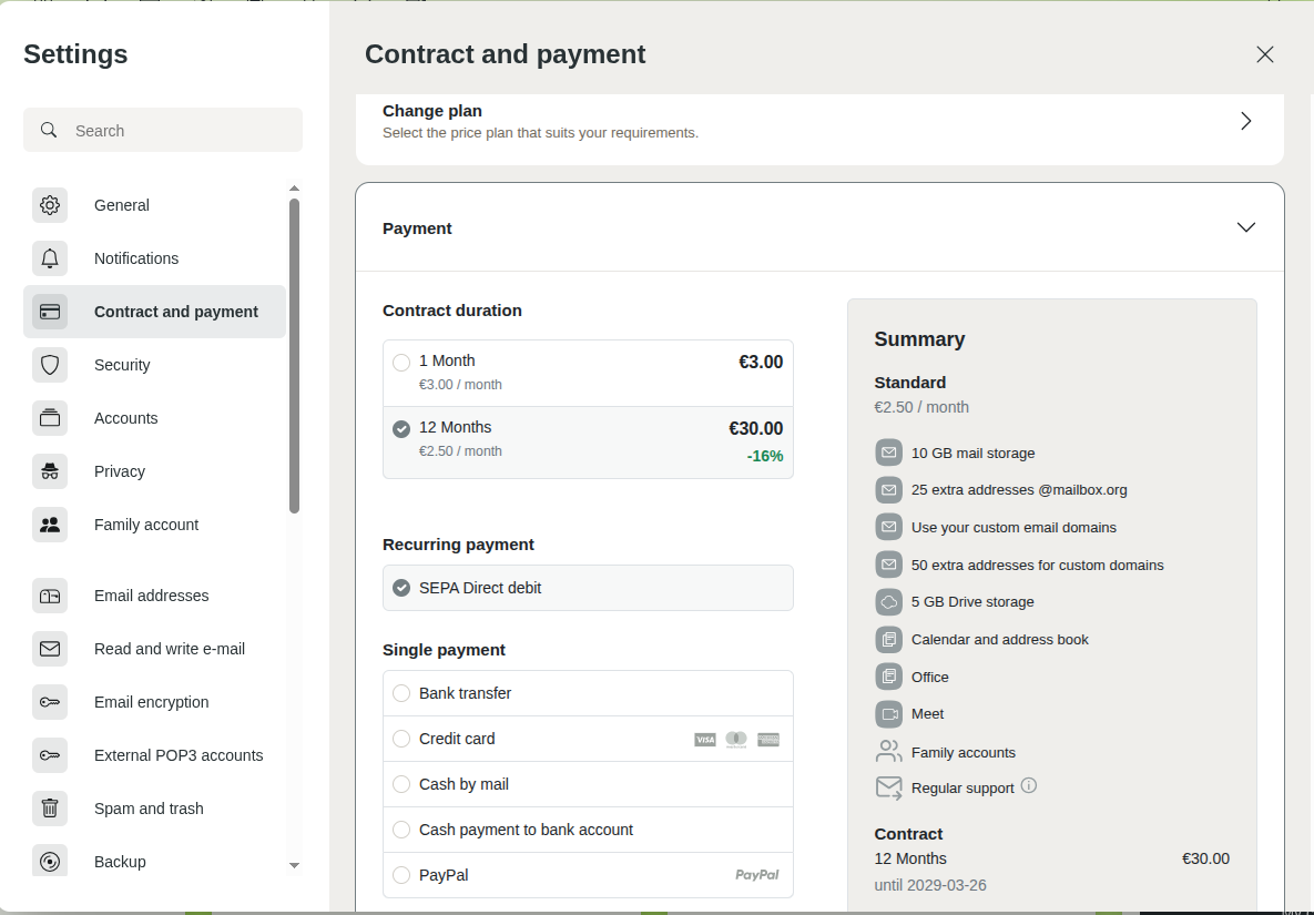 Figure 1: Payment section with the Direct debit option.