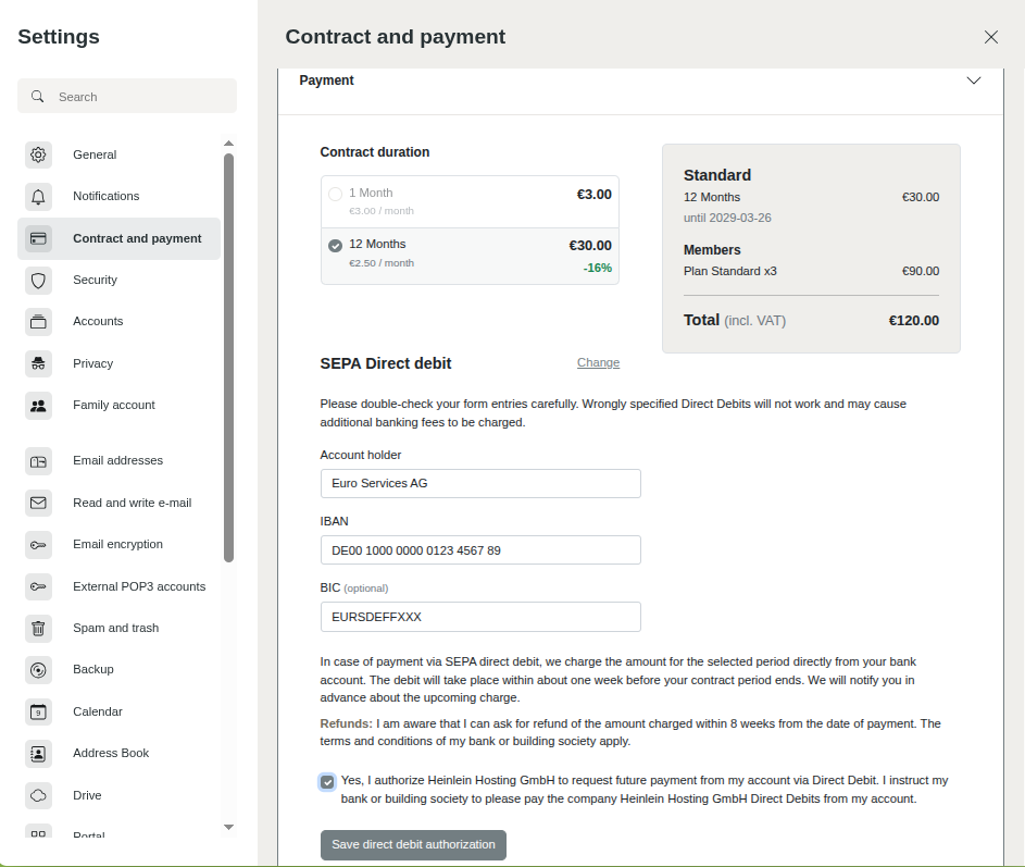 Figure 2: Confirmation of the direct debit authorisation.