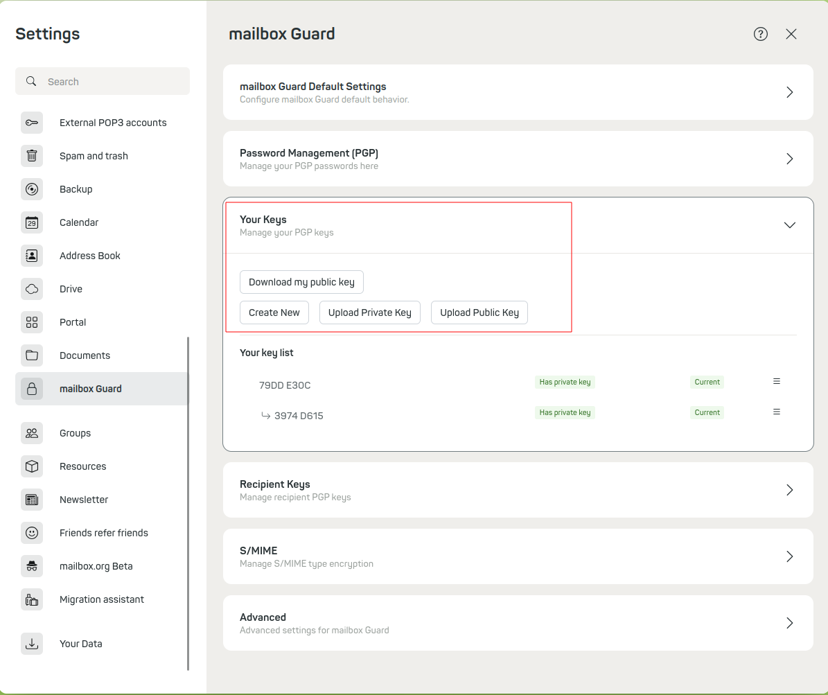 Figure 3: Uploading your own keys.