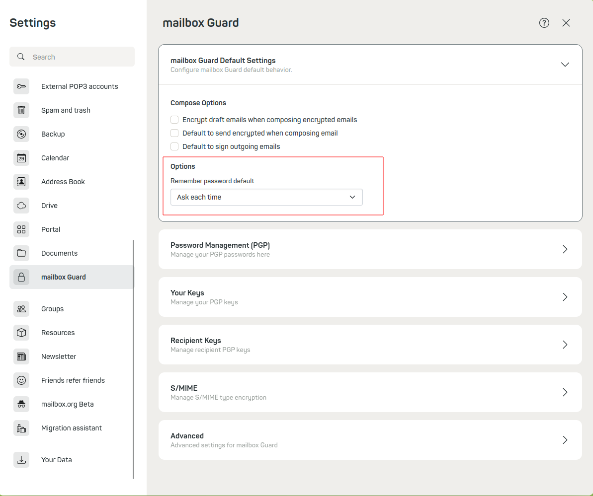 Figure 4: Individually define password settings and intervals.