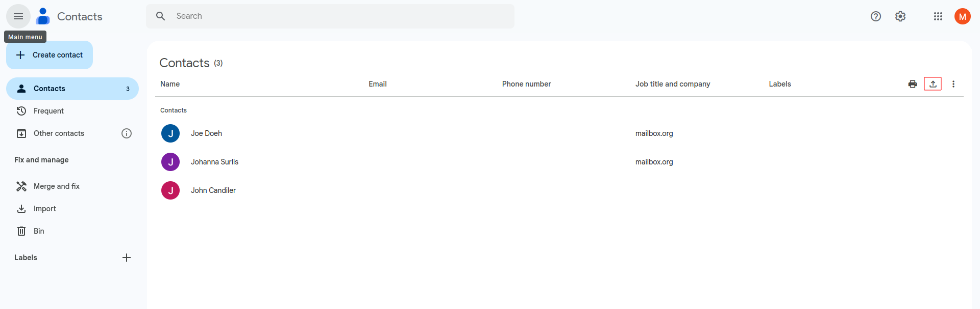 Figure 3: Contact section from Gmail