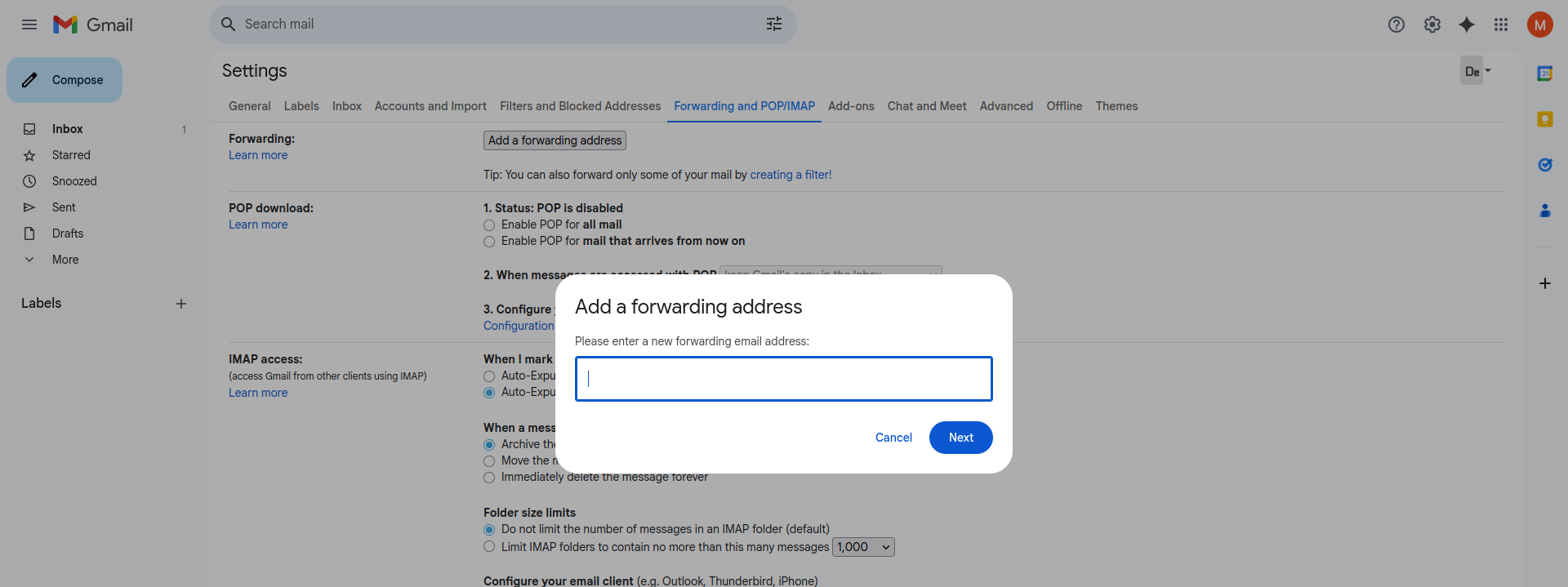 Figure 5: Set up forwarding in Gmail.