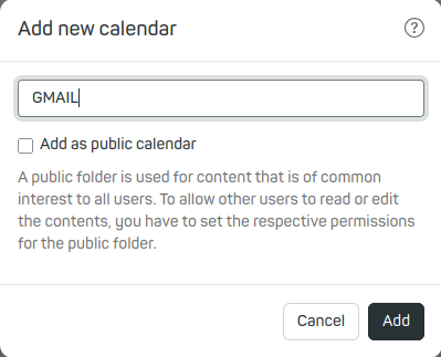 Figure 11: You can freely choose the name of the new calender.