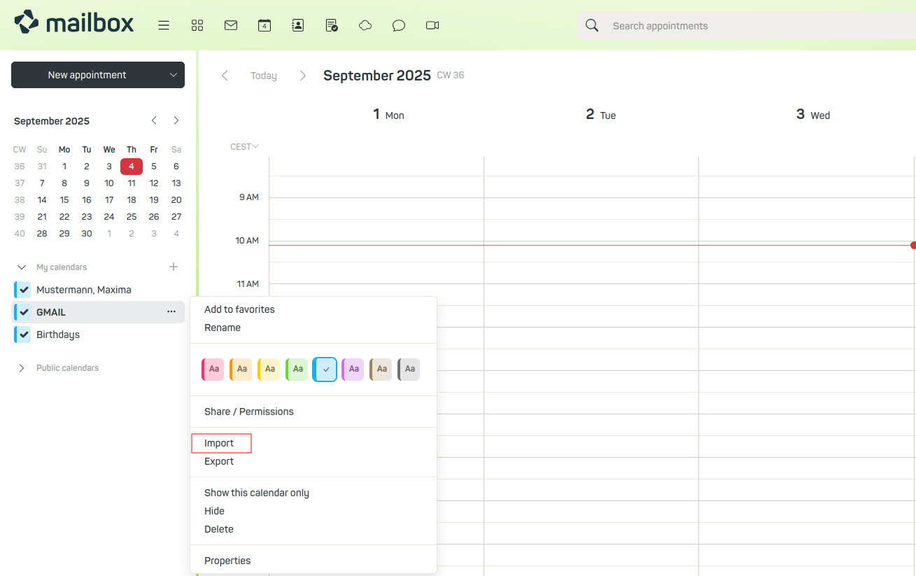 Figure 12: You can import your calender easily with mailbox.