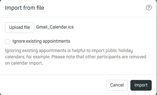 Figure 13: Please make sure the imported calender is .ics file.