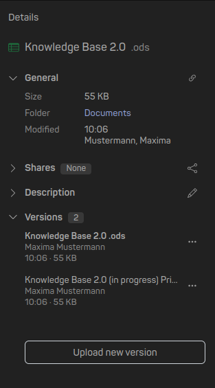 Figure 4: Sidebar with list of old file versions.