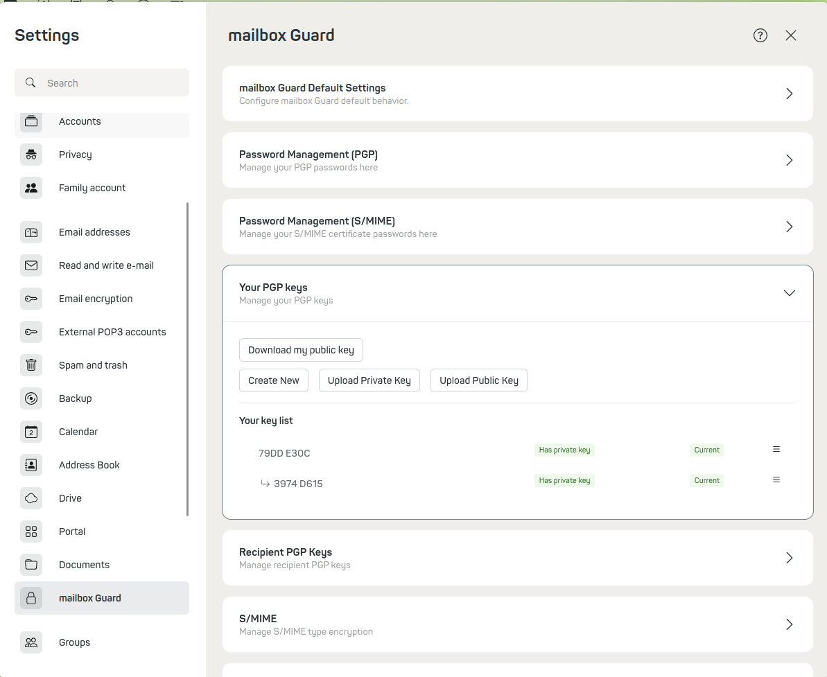 Figure 2: PGP key list.