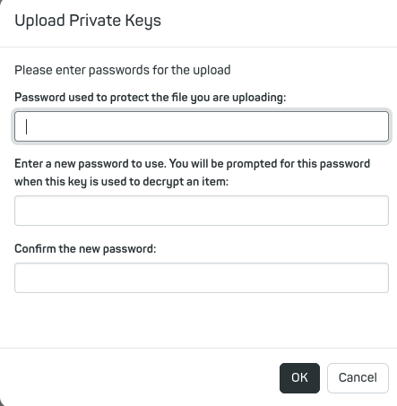 Figure 3: Uploading a private key.
