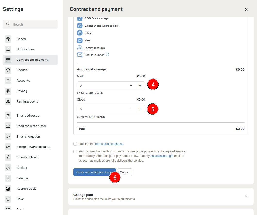 Figure 2: Customise your mail and cloud storage requirements to your personal needs.