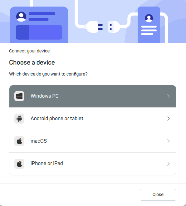 Figure 2: Then select your device type or operating system from the list.