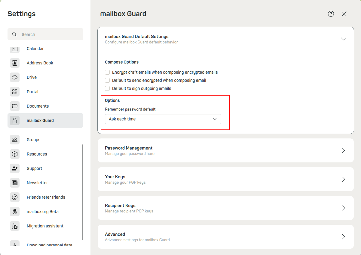 Figure 5: Set the timeout for guard passwords.