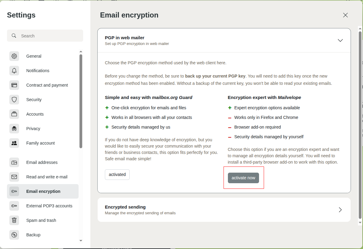 Figure 1: Set up Mailvelope easily and conveniently.
