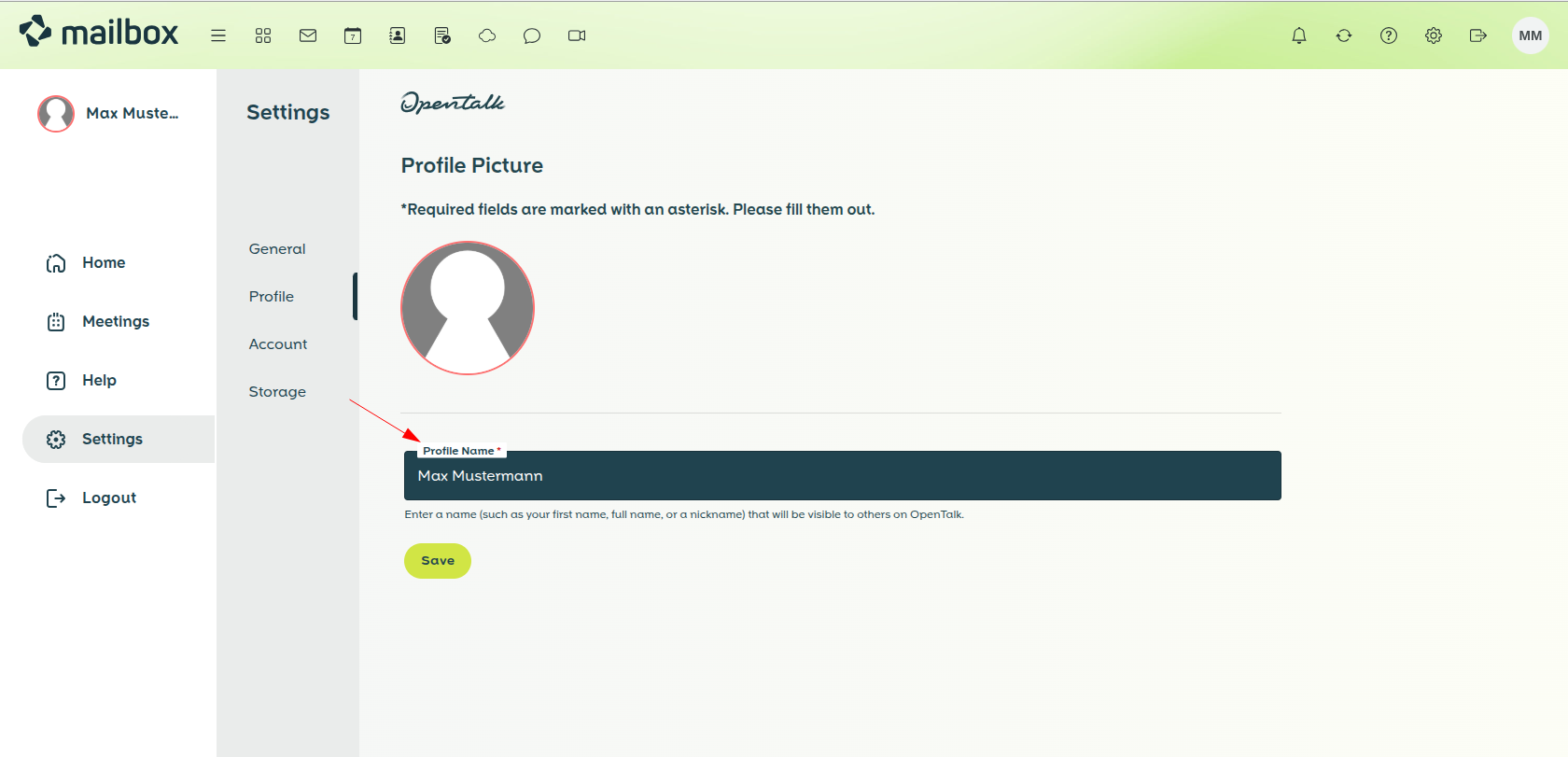 Figure 2: In **My Profile**, you can adjust your **Profile name**.