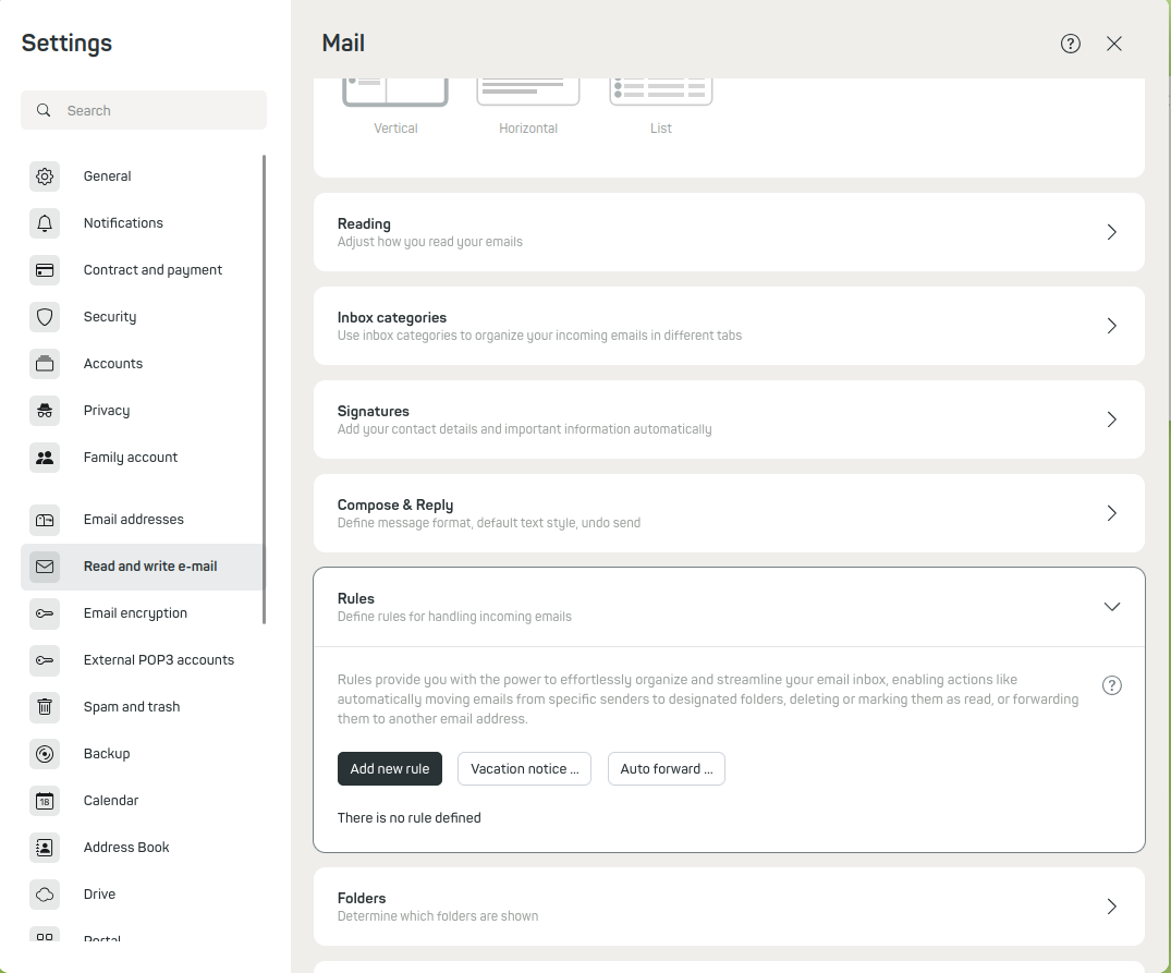 Figure 1: Forward mails directly – via the Rules menu, you can set up automatic forwarding.