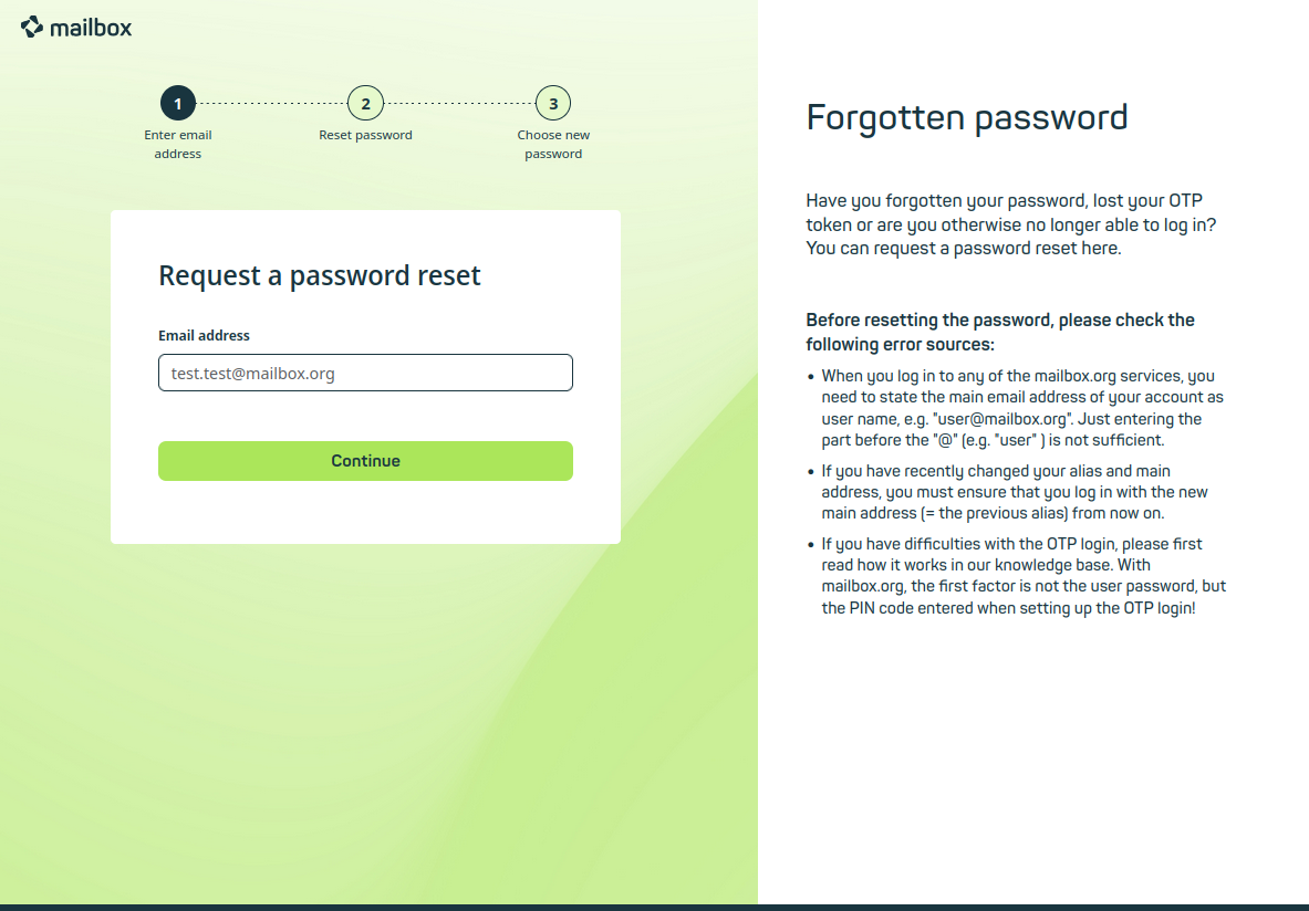 Figure 1: Password recovery at mailbox.