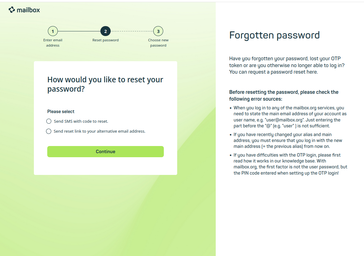 Figure 2: Password recovery at mailbox.