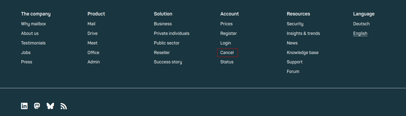 Figure 1: Scroll to the bottom of the homepage to find the cancellation form.